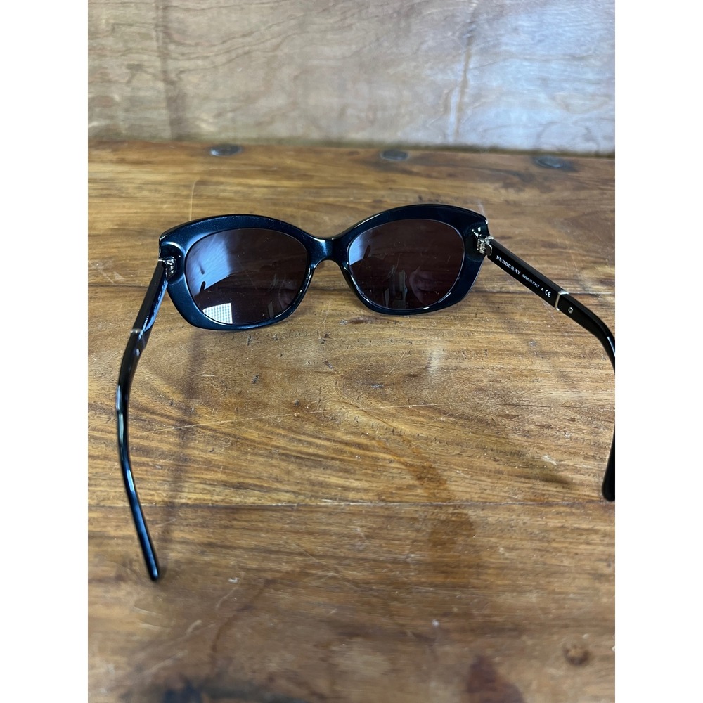 Burberry B 4164 3001/11 Black Cat Eye Sunglasses Check Temple Made in Italy 55mm - Picture 4 of 11